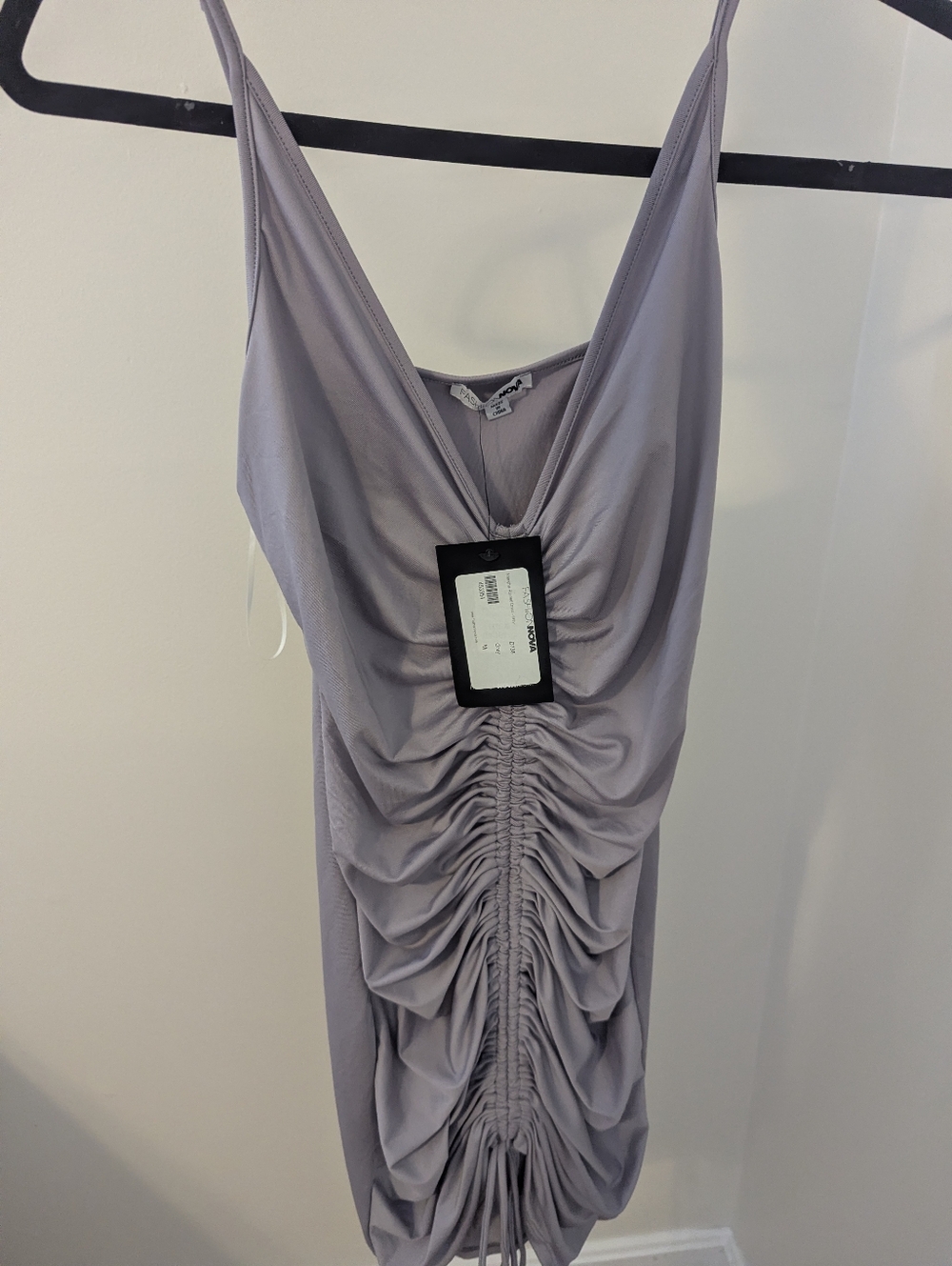 Fashion Nova Lavender Ruched Satin-Effect Mini Dress